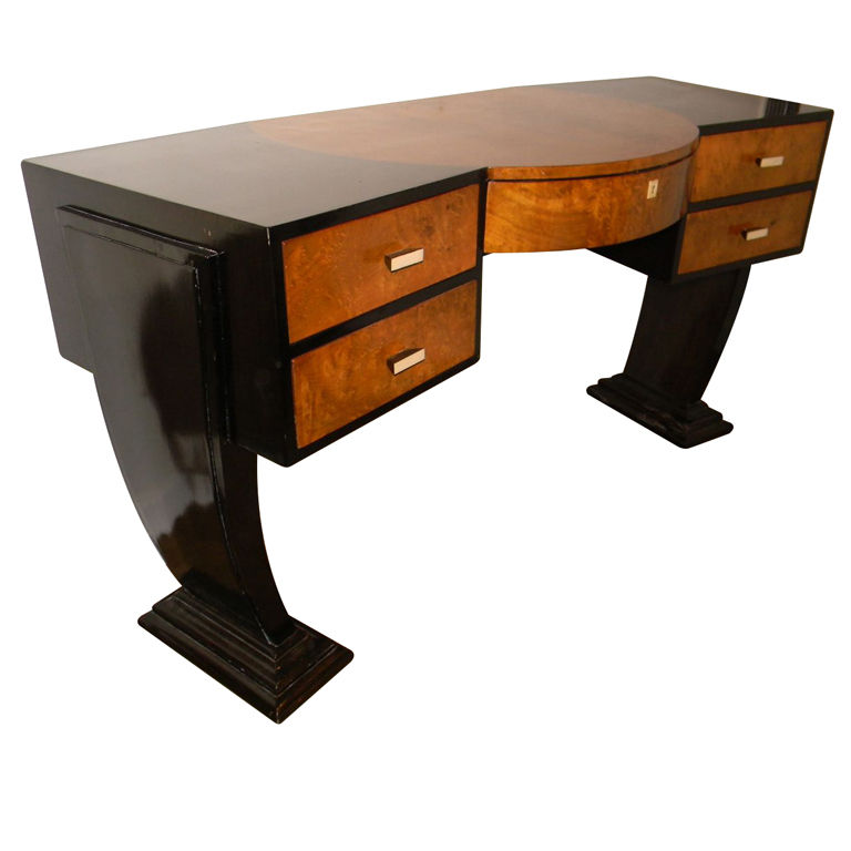 Art Deco Pedestal Desk In Rio Rosewood With Hand Made Metal