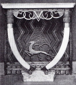 Art Deco iron console with matching mirror and marble tusks