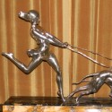 Art Deco Statue French Woman with greyhounds signed Geo Maxim