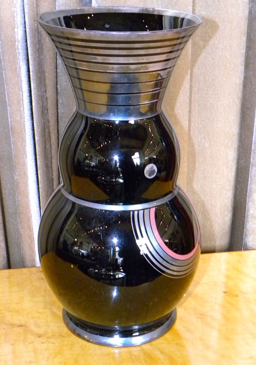 Art Deco Czech Black Modernist Czech Glass Vase by HEM | Sold Items