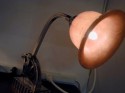 Great looking Nickel table lamp with tulip alabaster shade