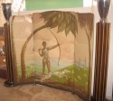 Painting Lacquered Wood Panel Art Deco Diana The Huntress Mural 3 piece Screen