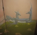 Painting Lacquered Wood Panel Art Deco Diana The Huntress Mural 3 piece Screen