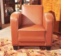 Art Deco Brown Leather Club Chair and Ottoman