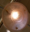 French 1930S Peach Frosted Glass Hanging Light with Striking Geometric Design
