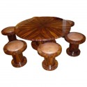 Unusual Art Deco Ebony Macassar Round Table with 6 chairs