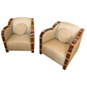 Spectacular ornate wood framed Art Deco Club Chairs