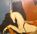 Original French Art Deco Screen with mural image of Diana by G. Icart
