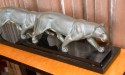 Original French Prowling Tigers statue by M. Leduca