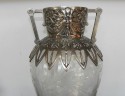 Very unique etched glass vase with sun-god metal work jardiniere