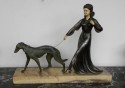 French statue of Woman and Borzoi dog, signed: S Cali
