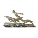 French Art Deco Running Male with Dogs on the hunt by Valderi