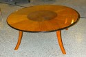 Great art deco custom-design round coffee table with multi color woods