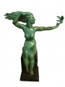 Art Deco Bronze Statue Woman with Bird