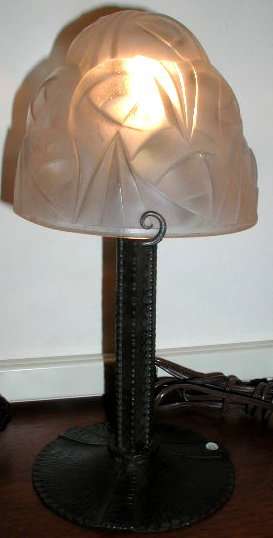 Degue signed frosted molded glass lamp