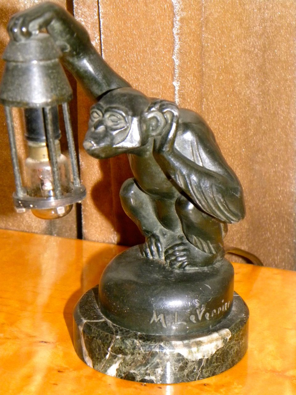 Max Le Verrier Art Deco bronze lamp female dancer with 