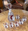 Very rare original Art Deco Czech Whisky Decanter set 1930′s in ruby red