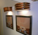 Copper Brass modernist stepped and fluted art deco sconces circa 1930′s