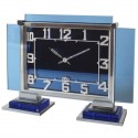 French Blue Glass & Chrome Jaz Art Deco Clock