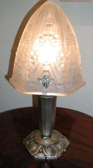 Art Deco Nickeled Bronze and molded glass Table Lamp