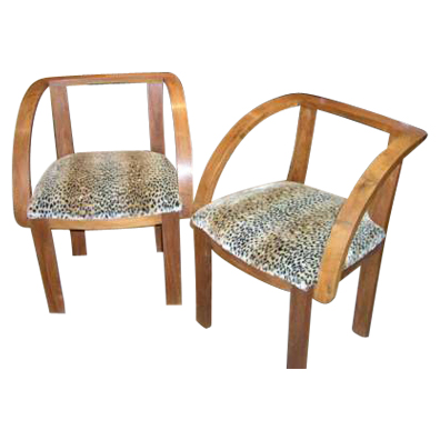 Pair of French modernist chairs with leopard fabric