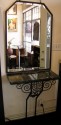 French iron, mirror and marble wall console