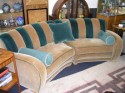 Tan and Green Art Deco Mohair Sofa