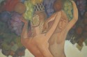 Painting of two nude women carrying fruit baskets