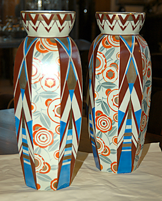Two very large and colorful vases