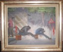 Henri Quittelier  Belgian Oil Painting of Welders at Work