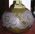 Bottle-Green Glass Vase acid-etched French