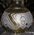 Bottle-Green Glass Vase acid-etched French