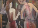 Painting of Women Gazing in Mirror by Vernageau French Art Deco