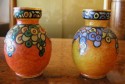 Pair of French Painted Glass Vases by Quenvit