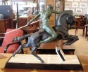 1930's French Statue • Olympic Equestrian Sportsman With Marble Base