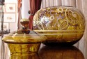 1930s French Painted Amber Glass Jar with Lid