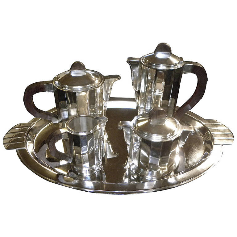 Barker Brothers English High Style Art Deco Silver Tea Set