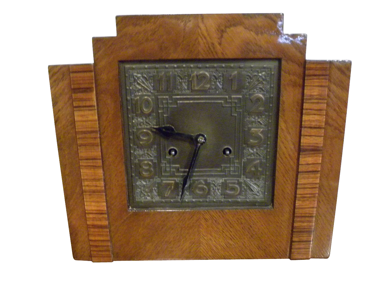 Stair-stepped Wood Mechanical Art Deco Mantle Clock