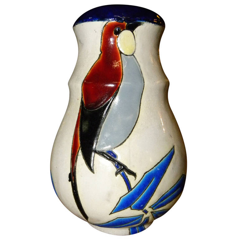 Catteau Era Ceramic Art Deco Vase with Bird