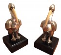 Silvered Pelikan Bookend Statues