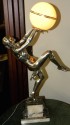 Silver  Art Deco Lady Lamp with Globe and Marble Base