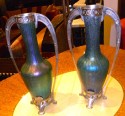 Pair ofArt Nouveau Loetz Glass Vase with Metalwork