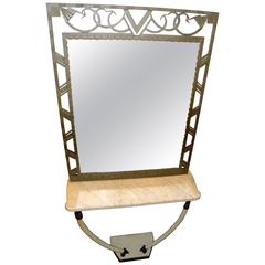 Art Deco Iron Console with Matching Mirror and Marble Tusks 