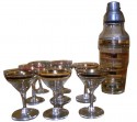 1930s Martini Shaker and 8 Matching Glasses