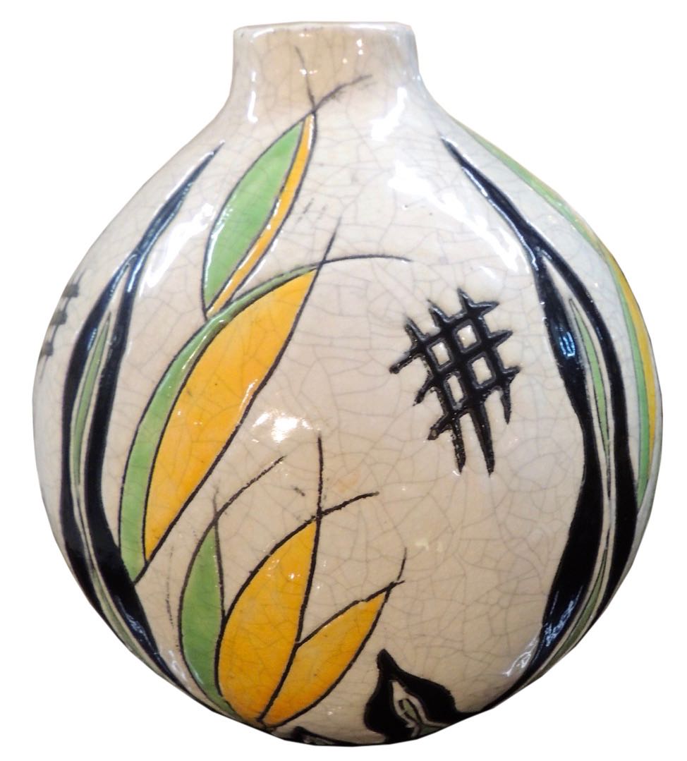 Boch Ceramic Vase in Art Deco Pattern 