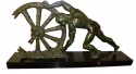 Art Deco Bronze Sculpture Man with Broken Wheel by Le Faguays
