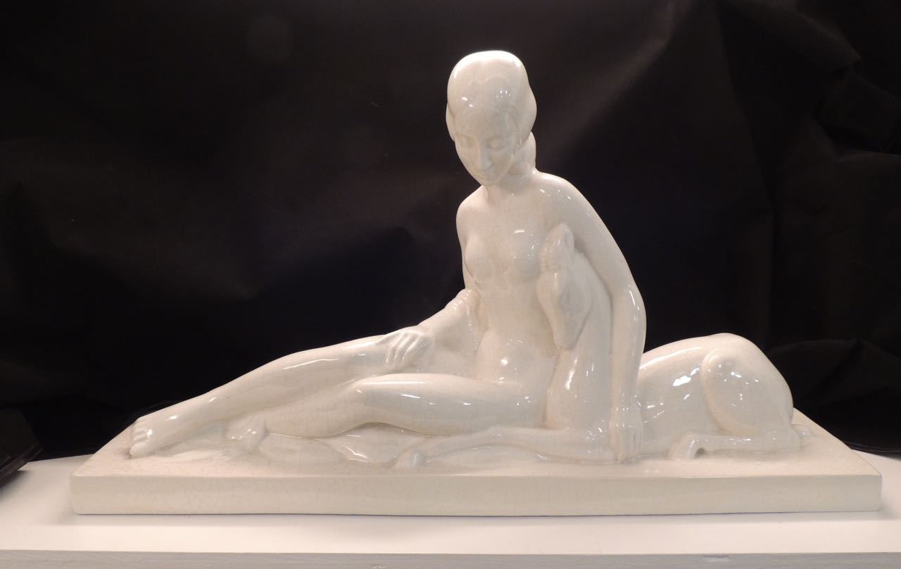 French Art Deco  Ceramic Nude Sculpture