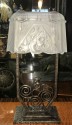 Rare French Iron & Moulded Glass lamps Pair