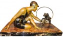 Art Deco Bathing Beauty with Hoop and Dog signed Bousquet