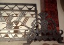art deco iron fire screen with andirons